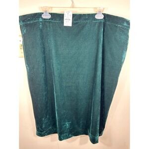 J Crew Velvet Midi Skirt Emerald Green Pull On 3X Holiday Party Lined Pockets